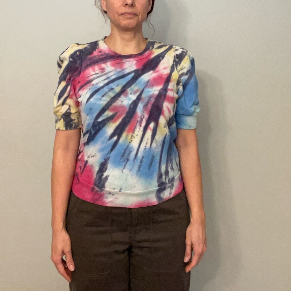 Anthropologie t.la Tie Dye Puff Sleeve Boxy Crewneck Sweatshirt